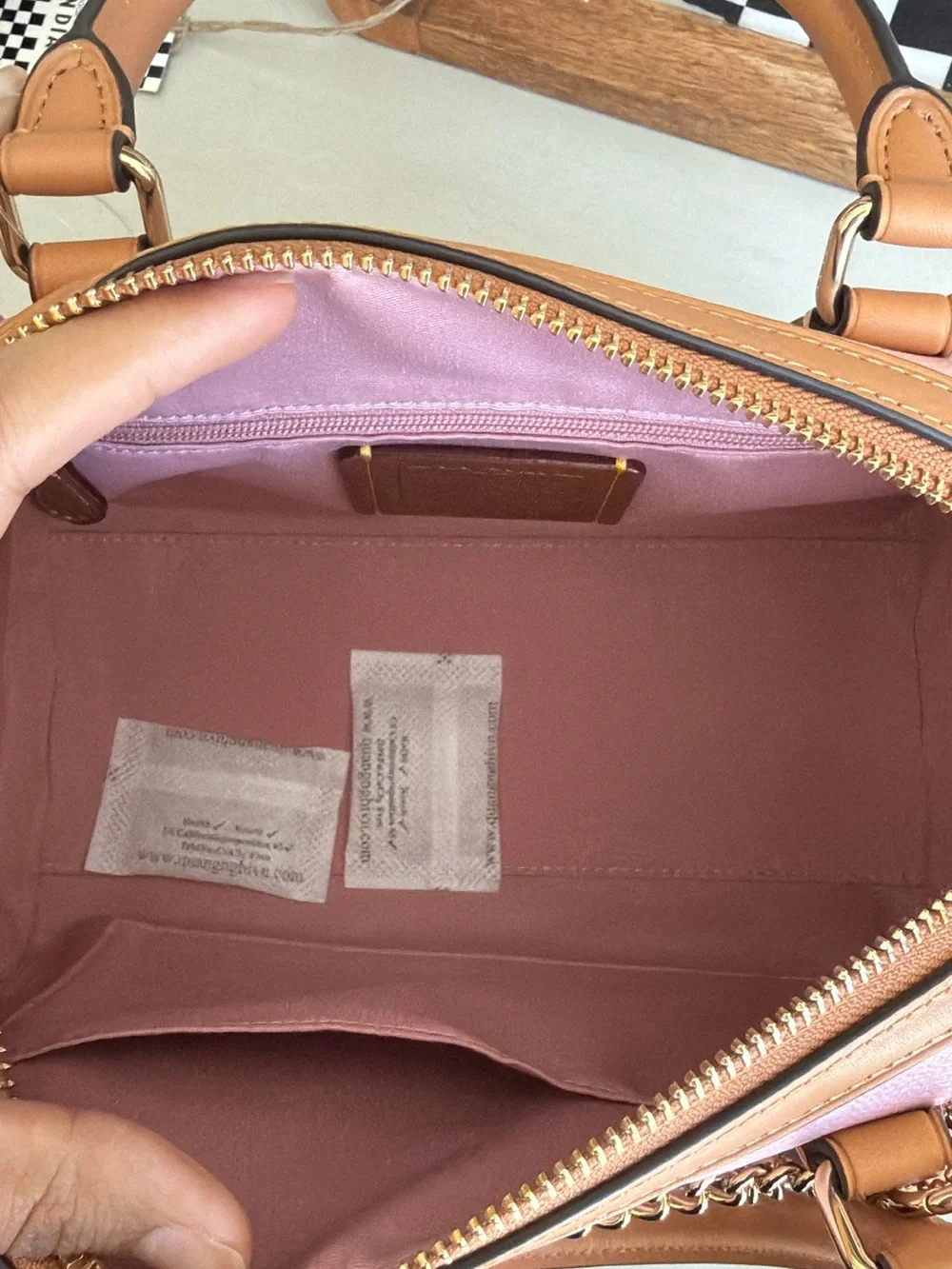Coach Powder Pink Signature Canvas Rowan with Tan Leather Trim - Picture 3 of 4